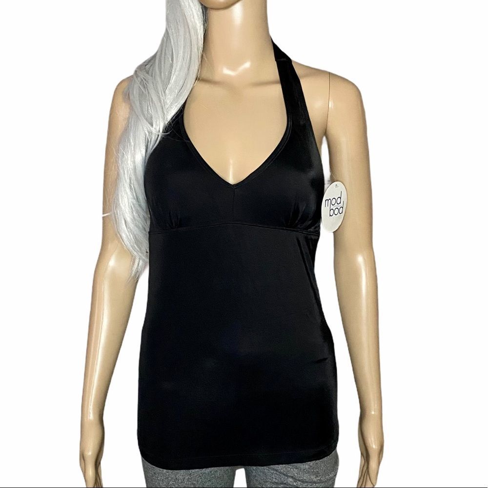 NWT Mod Bod Swim Black Cassy Halter Top Size Medium